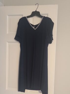 MSK Navy V-Neck Dress with Silver Trim